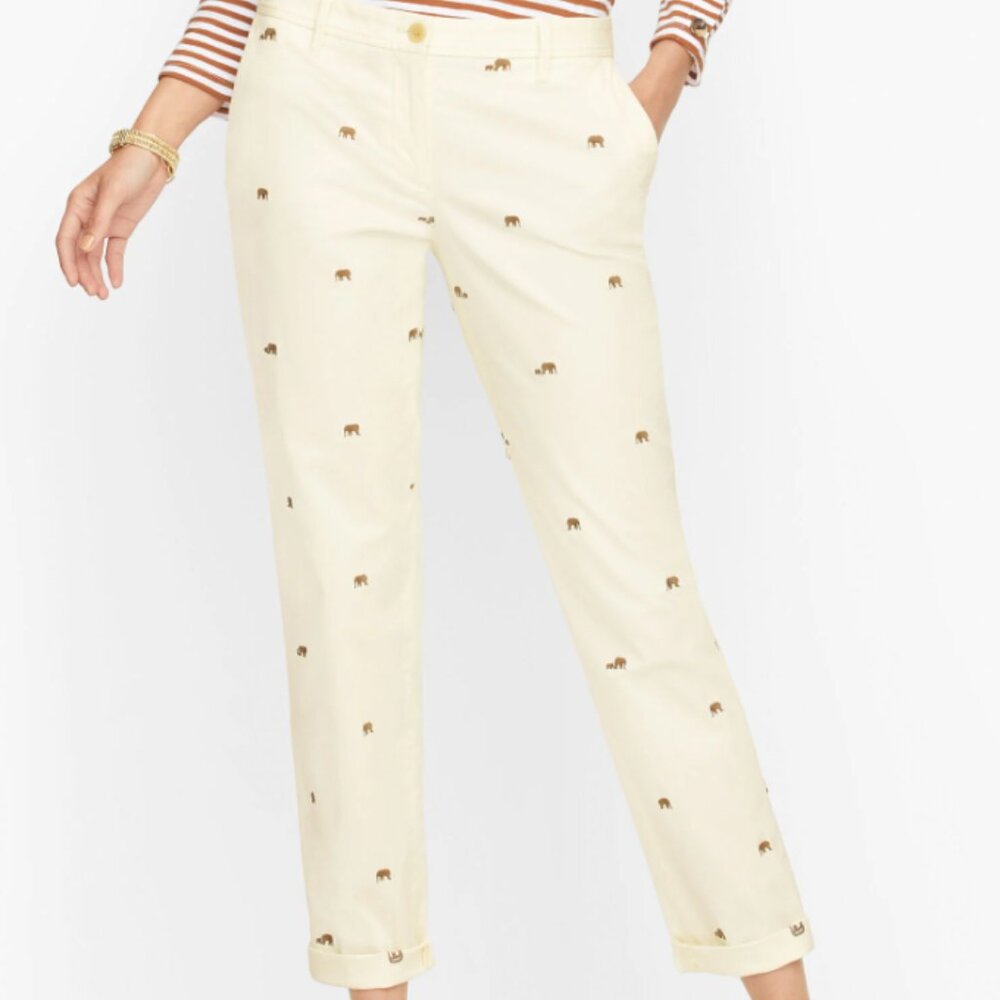 Talbots Relaxed Chinos with Embroidered Print Elephant - Size 16P